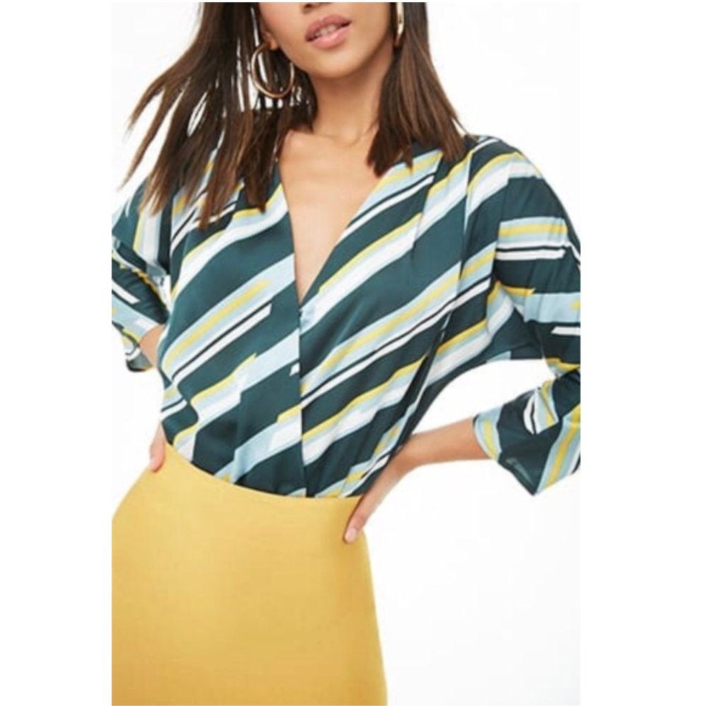 Broken Striped Surplice Bodysuit